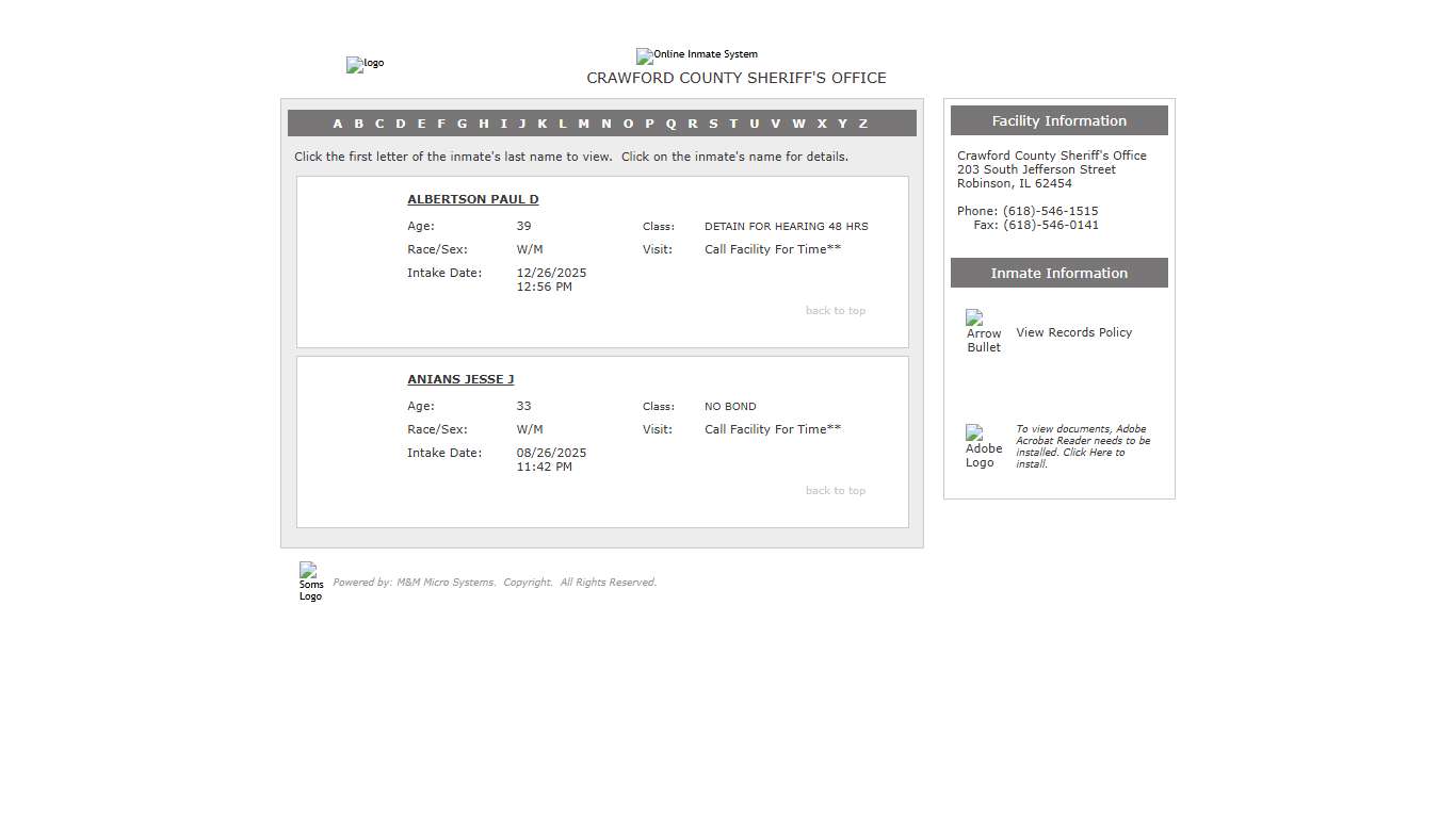 Online Inmate System